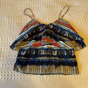Glam 2-Tier Spaghetti Watercolor Strap Blouse | Sz M